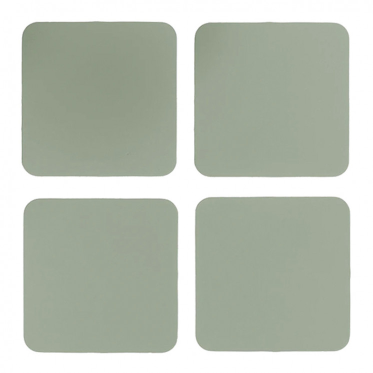 Set de 4 dessous de verre carrés Vacavaliente® en cuir recyclé coloris Vert sauge