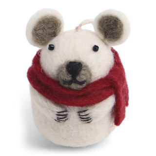 Petit ours polaire en laine avec son écharpe rouge à suspendre, Gry&Sif