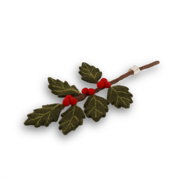Mini branche de houx en laine
