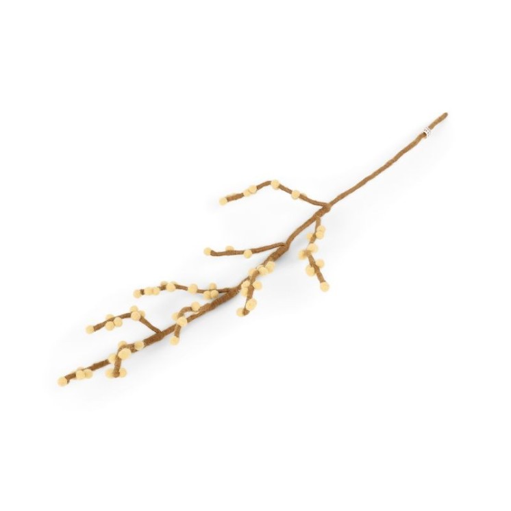 Grande branche en laine avec baies jaune clair