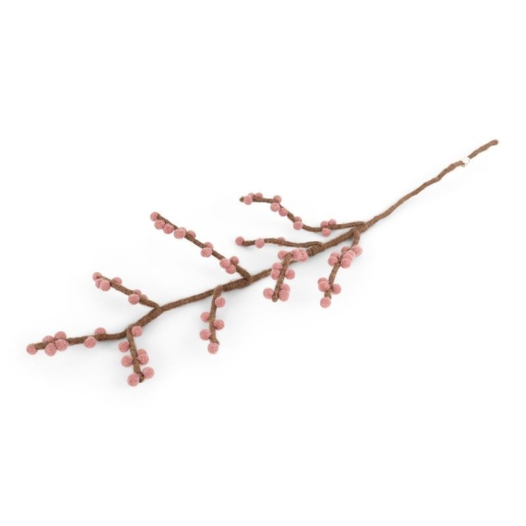 Grande branche en laine avec baies bois de rose